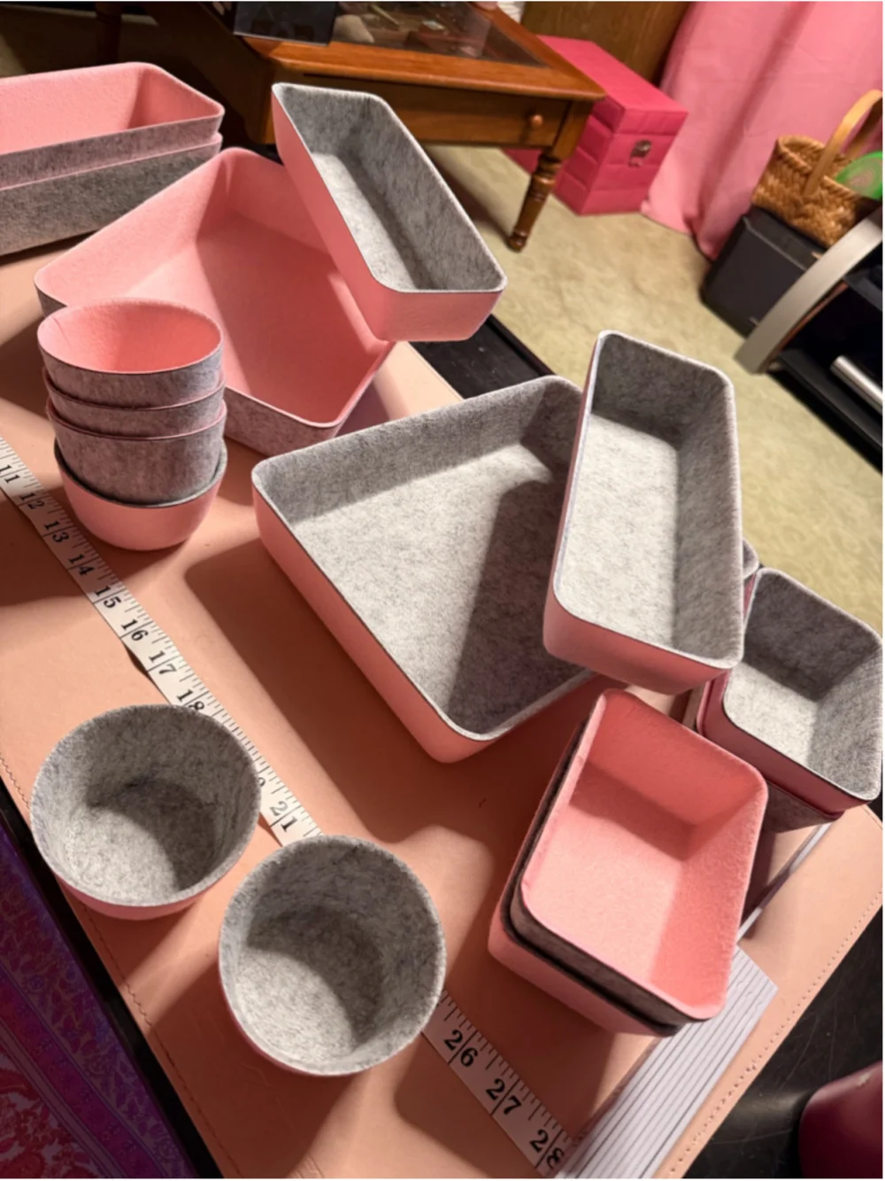 Pink & Gray Felt Drawer Organizers NEW 16 Pieces
